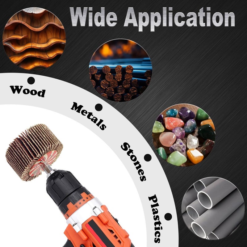 AUPREX 28 Pcs Flap Wheel Sander Set, 60/80/120/240 Grits Sanding Wheel for Drill,1/4 Inch Hex Shank Die Grinder Accessories, Drill Sanding Attachment of 7 Sizes - Image 5